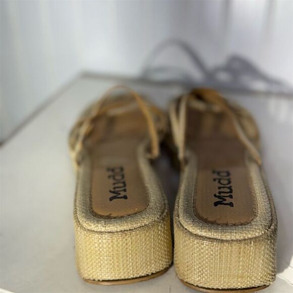 Y2K Mudd Woven Platform Sandals Strappy Natural Tan 2000s Chunky Heels 9 VTG - Picture 4 of 6